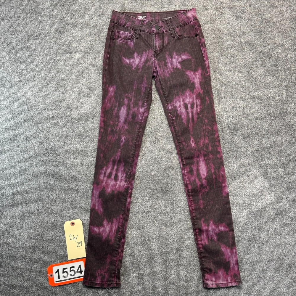Gray Ant Skinny Jeans Purple Black Tie Dye Acid Wash Womens Size 26x29 Punk Grun